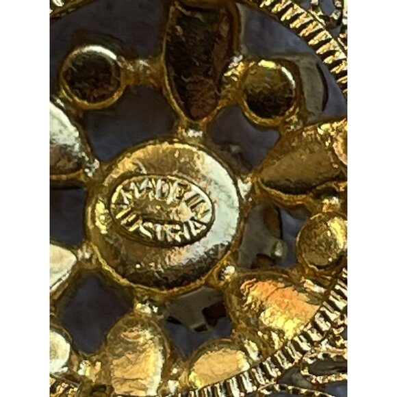 Vintage Rhinestone Brooch Made In Austria Fuchsia Pink Domed Gold-Tone - Picture 9 of 13